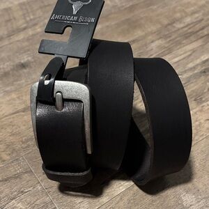 American Bison Genuine leather, dark brown, brushed nickle buckle. 5 hole belt
